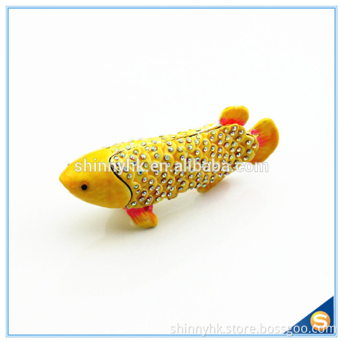 Gold Fish Shape Trinket Box With Rhinestone For Fish Trinket Box SCJ234